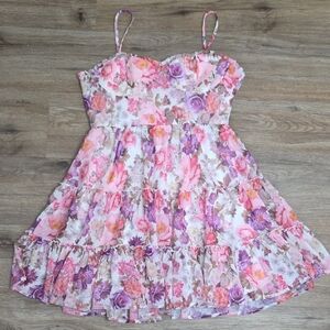 Francesca's Collections Pink & Purple Floral Tiered Sundress Mini for Girls